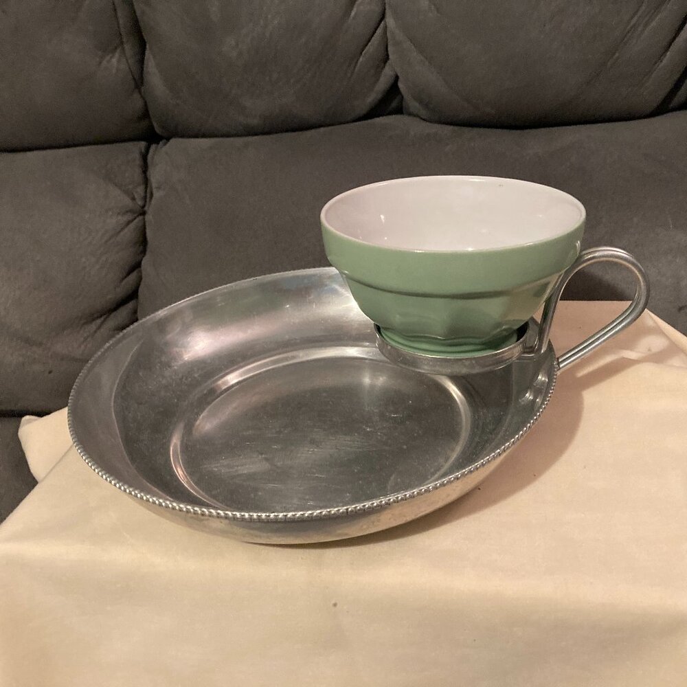 VTG 1950's B W Buenilum Beaded Rim Chip & Dip/Seafood Serving Tray W/Ceramic Cup